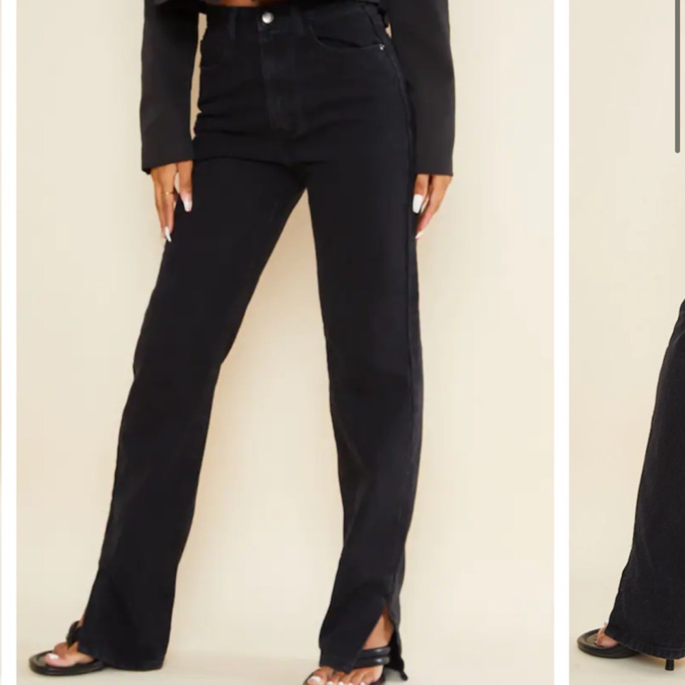 PRETTY LITTLE THING split hem jeans in black